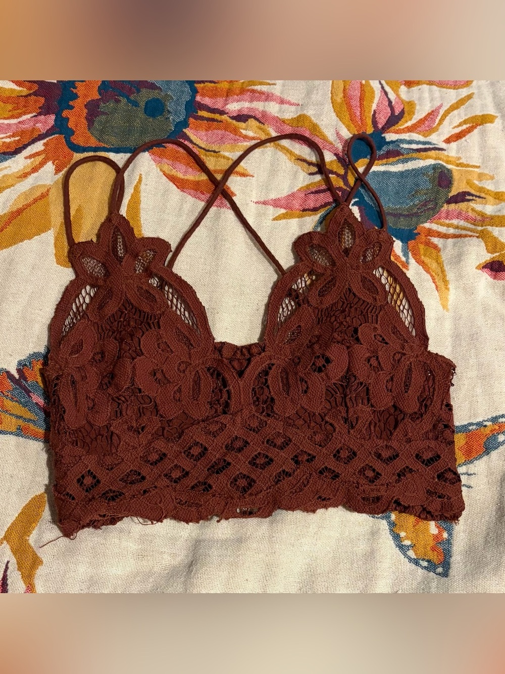 Free People FP One Adella Bralette Crochet Lace in Burnt Orange Copper Small